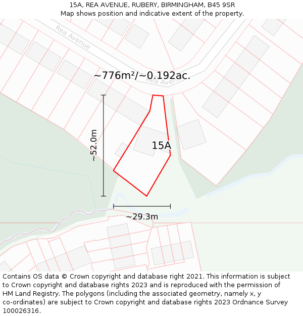 15A, REA AVENUE, RUBERY, BIRMINGHAM, B45 9SR: Plot and title map