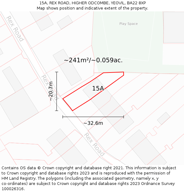 15A, REX ROAD, HIGHER ODCOMBE, YEOVIL, BA22 8XP: Plot and title map