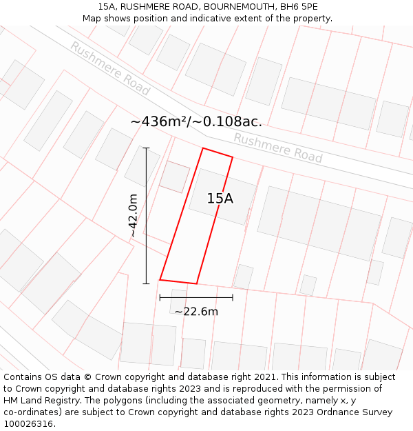 15A, RUSHMERE ROAD, BOURNEMOUTH, BH6 5PE: Plot and title map