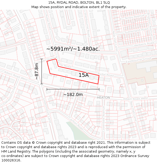 15A, RYDAL ROAD, BOLTON, BL1 5LQ: Plot and title map