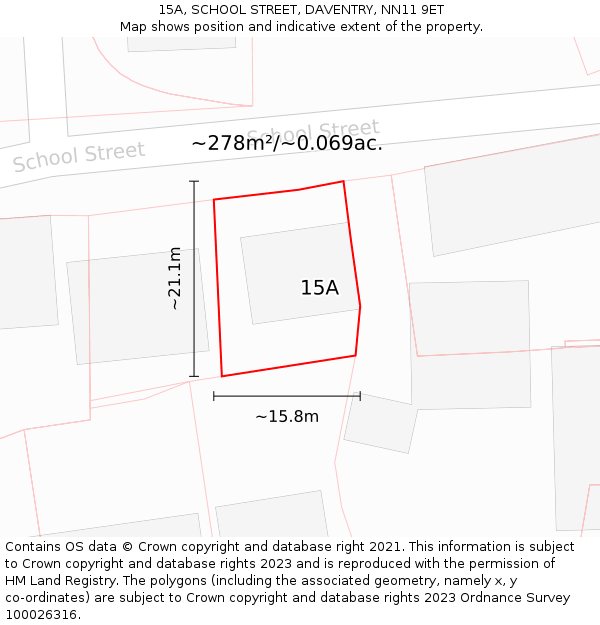 15A, SCHOOL STREET, DAVENTRY, NN11 9ET: Plot and title map