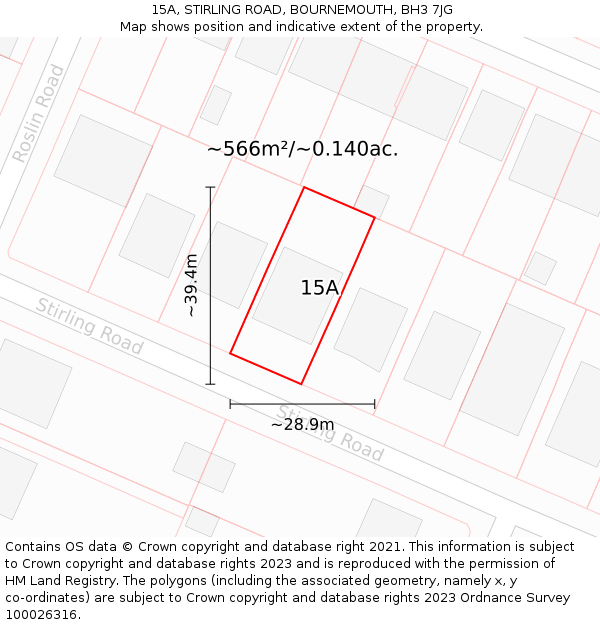 15A, STIRLING ROAD, BOURNEMOUTH, BH3 7JG: Plot and title map