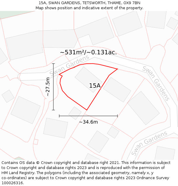 15A, SWAN GARDENS, TETSWORTH, THAME, OX9 7BN: Plot and title map