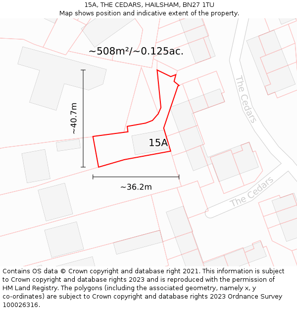 15A, THE CEDARS, HAILSHAM, BN27 1TU: Plot and title map