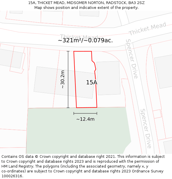 15A, THICKET MEAD, MIDSOMER NORTON, RADSTOCK, BA3 2SZ: Plot and title map