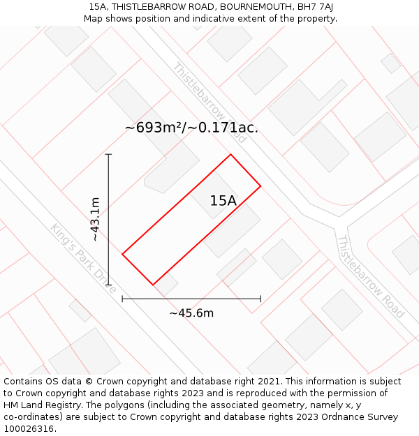 15A, THISTLEBARROW ROAD, BOURNEMOUTH, BH7 7AJ: Plot and title map