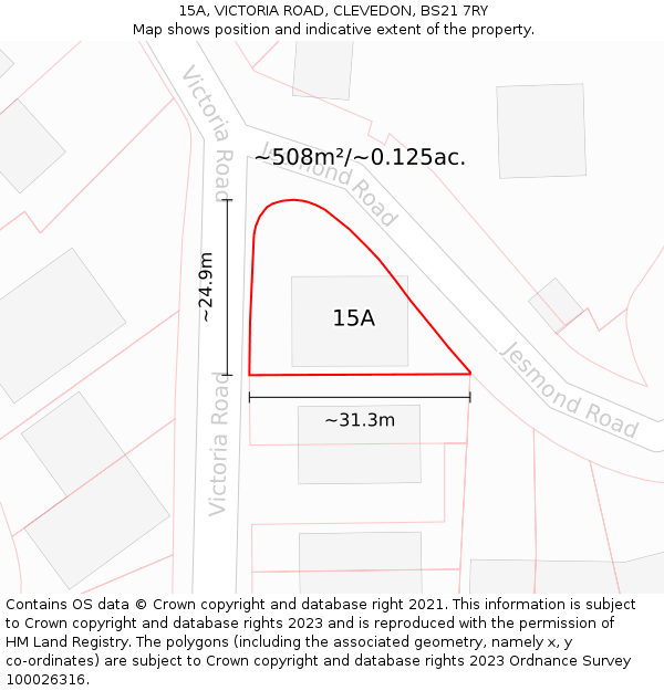 15A, VICTORIA ROAD, CLEVEDON, BS21 7RY: Plot and title map