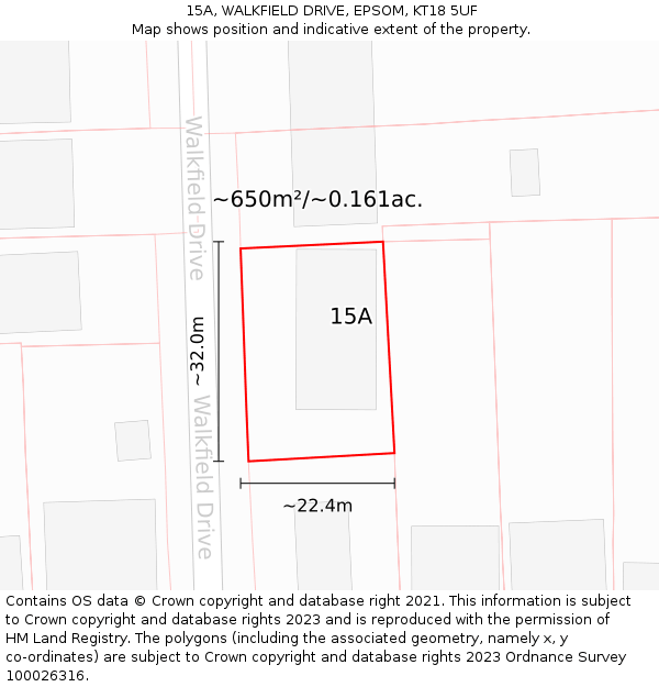 15A, WALKFIELD DRIVE, EPSOM, KT18 5UF: Plot and title map