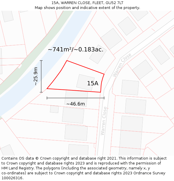 15A, WARREN CLOSE, FLEET, GU52 7LT: Plot and title map