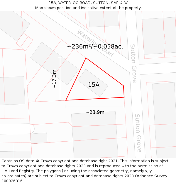 15A, WATERLOO ROAD, SUTTON, SM1 4LW: Plot and title map