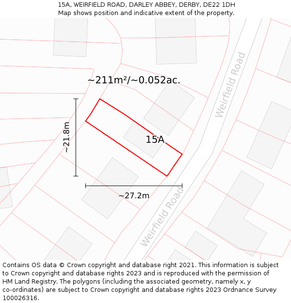 15A, WEIRFIELD ROAD, DARLEY ABBEY, DERBY, DE22 1DH: Plot and title map