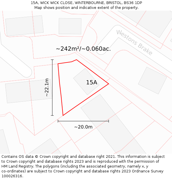 15A, WICK WICK CLOSE, WINTERBOURNE, BRISTOL, BS36 1DP: Plot and title map