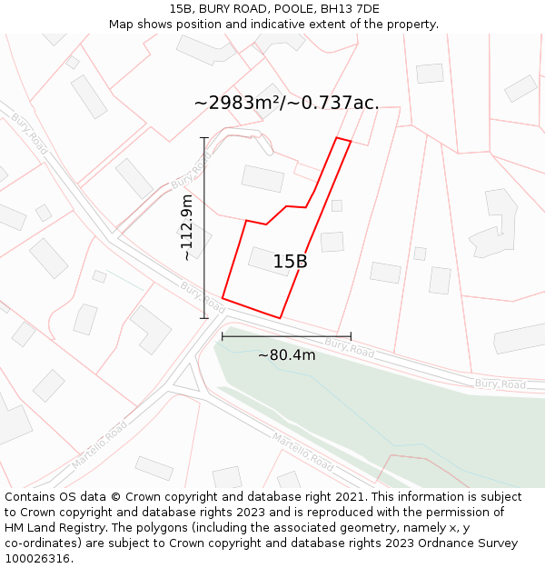 15B, BURY ROAD, POOLE, BH13 7DE: Plot and title map