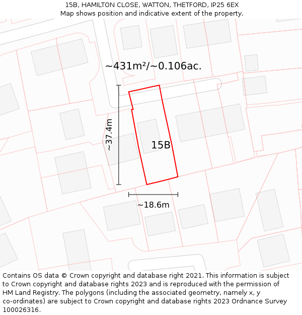 15B, HAMILTON CLOSE, WATTON, THETFORD, IP25 6EX: Plot and title map