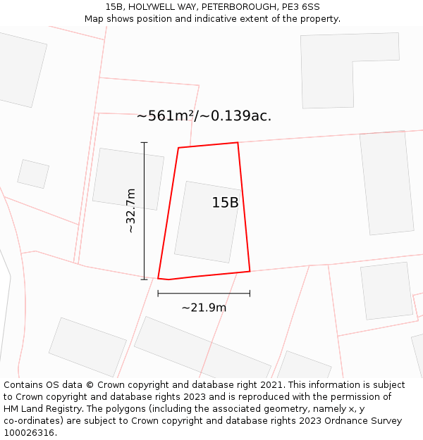 15B, HOLYWELL WAY, PETERBOROUGH, PE3 6SS: Plot and title map