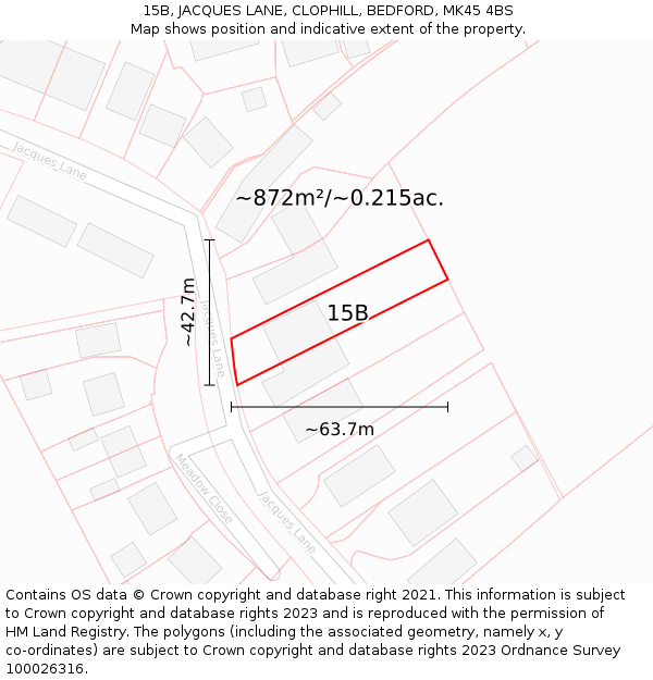 15B, JACQUES LANE, CLOPHILL, BEDFORD, MK45 4BS: Plot and title map