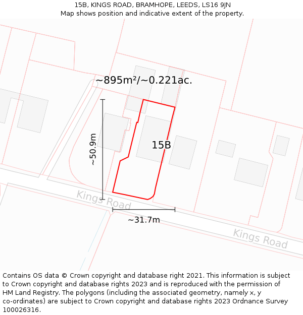 15B, KINGS ROAD, BRAMHOPE, LEEDS, LS16 9JN: Plot and title map