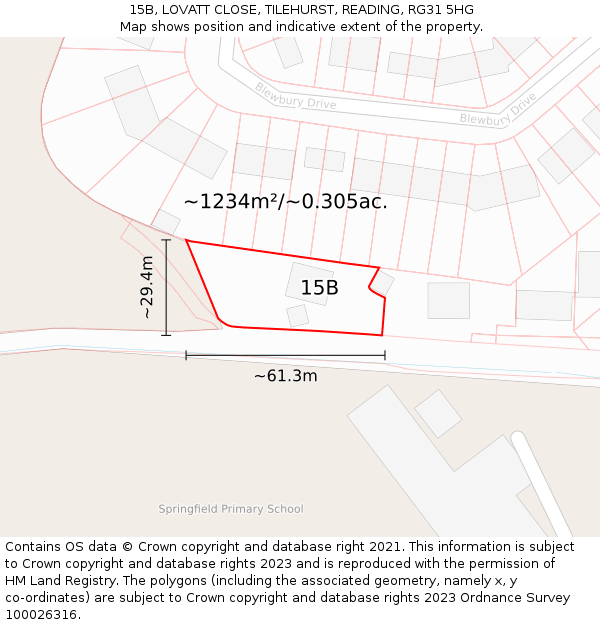 15B, LOVATT CLOSE, TILEHURST, READING, RG31 5HG: Plot and title map