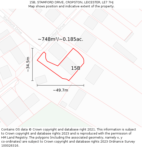 15B, STAMFORD DRIVE, CROPSTON, LEICESTER, LE7 7HJ: Plot and title map
