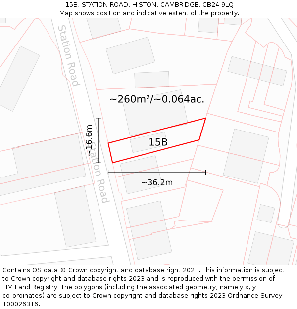 15B, STATION ROAD, HISTON, CAMBRIDGE, CB24 9LQ: Plot and title map