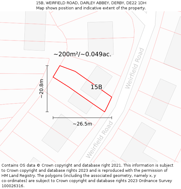 15B, WEIRFIELD ROAD, DARLEY ABBEY, DERBY, DE22 1DH: Plot and title map