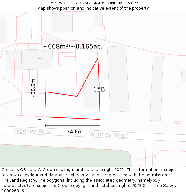 15B, WOOLLEY ROAD, MAIDSTONE, ME15 8PY: Plot and title map