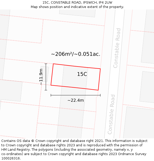 15C, CONSTABLE ROAD, IPSWICH, IP4 2UW: Plot and title map