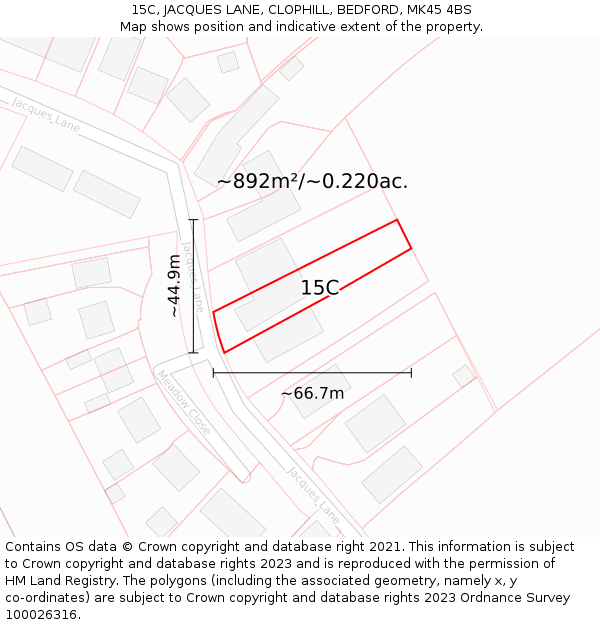 15C, JACQUES LANE, CLOPHILL, BEDFORD, MK45 4BS: Plot and title map