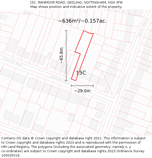 15C, RANMOOR ROAD, GEDLING, NOTTINGHAM, NG4 3FW: Plot and title map