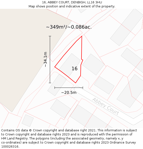 16, ABBEY COURT, DENBIGH, LL16 3HU: Plot and title map