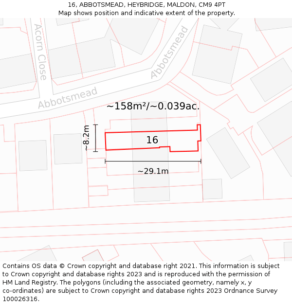 16, ABBOTSMEAD, HEYBRIDGE, MALDON, CM9 4PT: Plot and title map