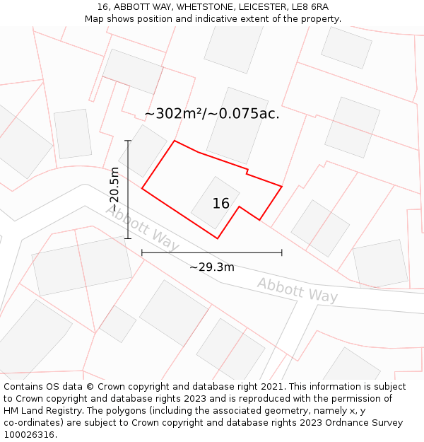 16, ABBOTT WAY, WHETSTONE, LEICESTER, LE8 6RA: Plot and title map