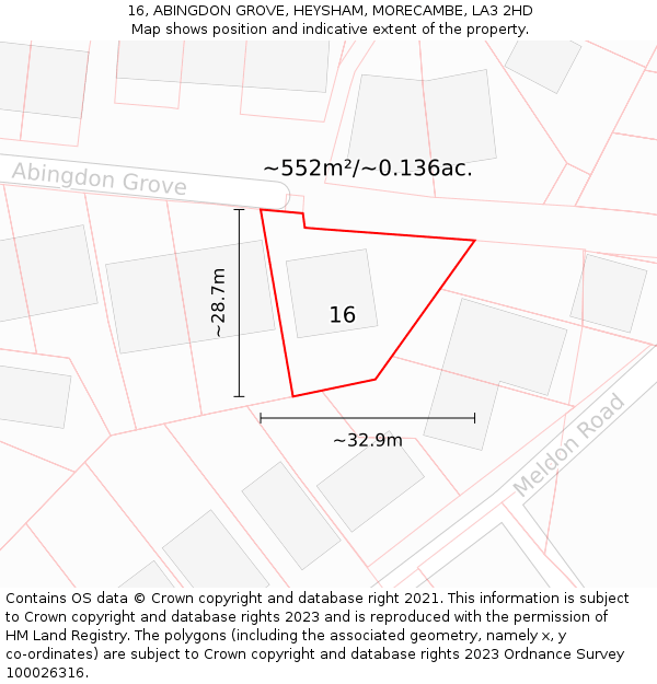 16, ABINGDON GROVE, HEYSHAM, MORECAMBE, LA3 2HD: Plot and title map