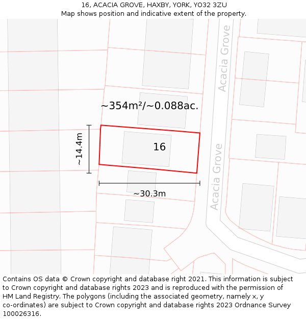 16, ACACIA GROVE, HAXBY, YORK, YO32 3ZU: Plot and title map