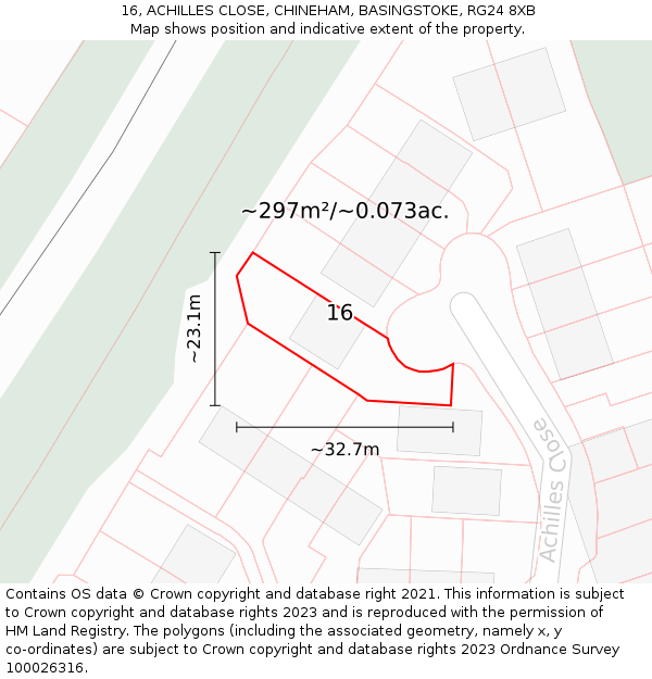 16, ACHILLES CLOSE, CHINEHAM, BASINGSTOKE, RG24 8XB: Plot and title map