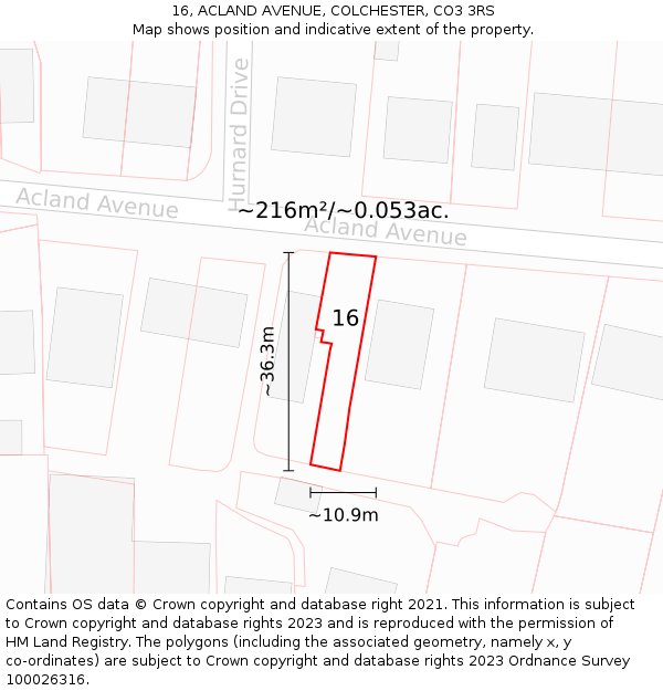 16, ACLAND AVENUE, COLCHESTER, CO3 3RS: Plot and title map