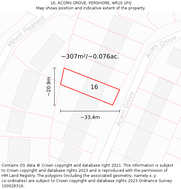16, ACORN GROVE, PERSHORE, WR10 1PQ: Plot and title map