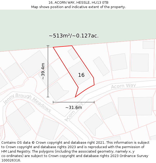 16, ACORN WAY, HESSLE, HU13 0TB: Plot and title map