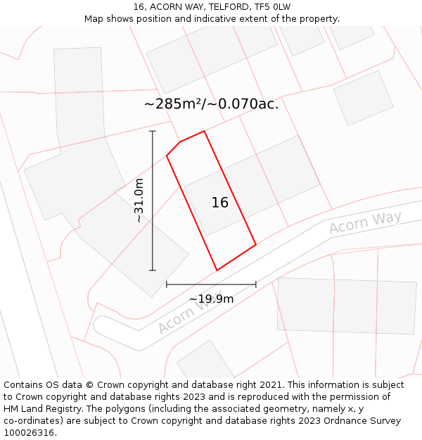 16, ACORN WAY, TELFORD, TF5 0LW: Plot and title map