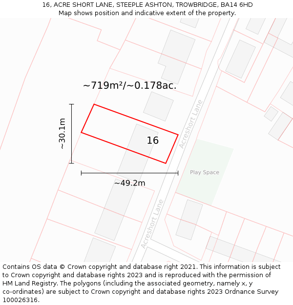 16, ACRE SHORT LANE, STEEPLE ASHTON, TROWBRIDGE, BA14 6HD: Plot and title map