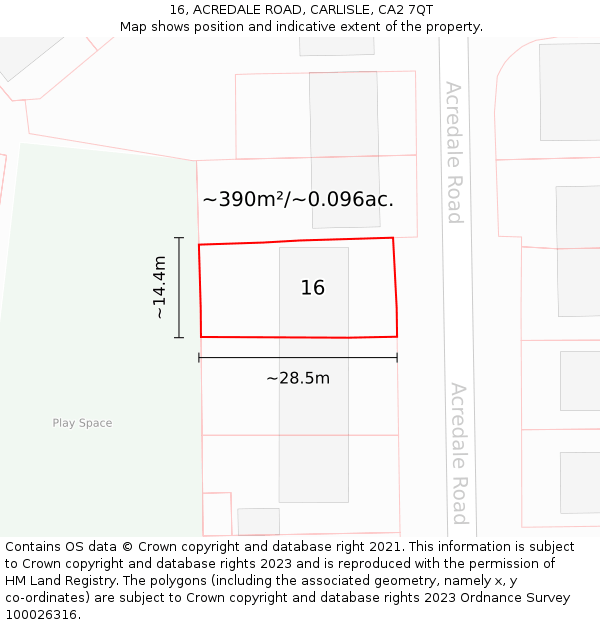 16, ACREDALE ROAD, CARLISLE, CA2 7QT: Plot and title map