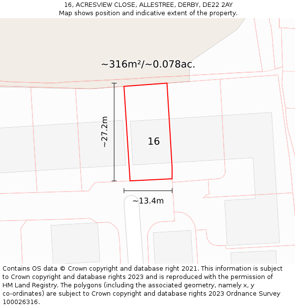 16, ACRESVIEW CLOSE, ALLESTREE, DERBY, DE22 2AY: Plot and title map