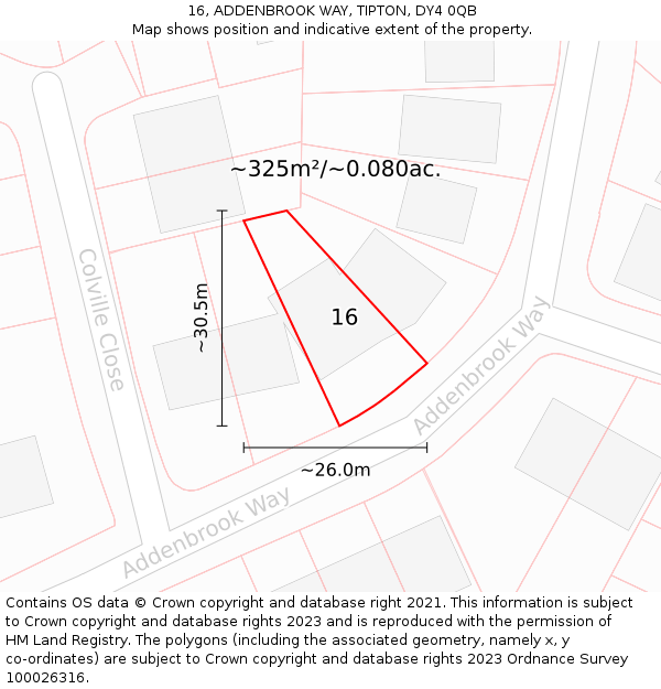 16, ADDENBROOK WAY, TIPTON, DY4 0QB: Plot and title map