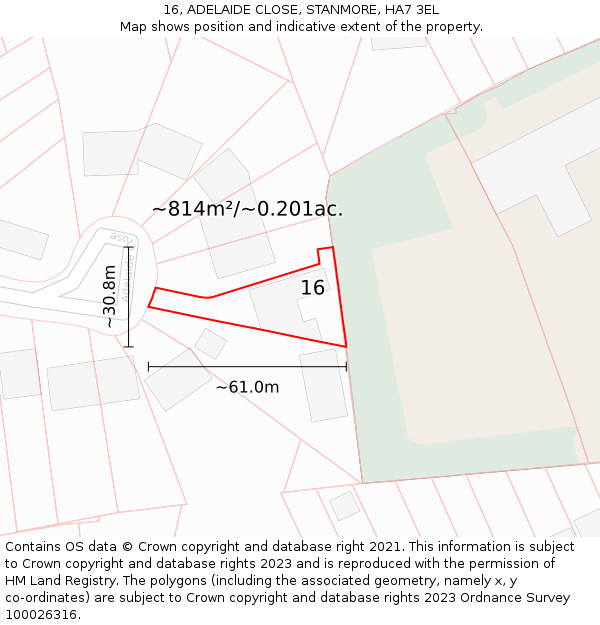 16, ADELAIDE CLOSE, STANMORE, HA7 3EL: Plot and title map