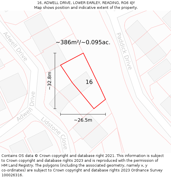 16, ADWELL DRIVE, LOWER EARLEY, READING, RG6 4JY: Plot and title map