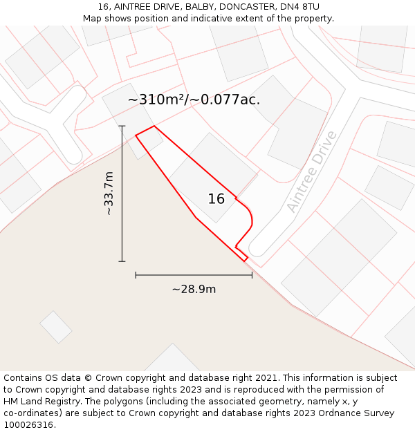 16, AINTREE DRIVE, BALBY, DONCASTER, DN4 8TU: Plot and title map