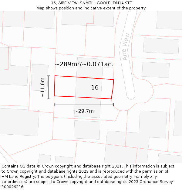 16, AIRE VIEW, SNAITH, GOOLE, DN14 9TE: Plot and title map