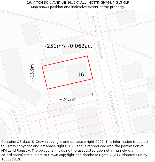 16, AITCHISON AVENUE, HUCKNALL, NOTTINGHAM, NG15 6LP: Plot and title map