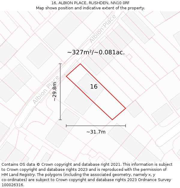 16, ALBION PLACE, RUSHDEN, NN10 0RF: Plot and title map
