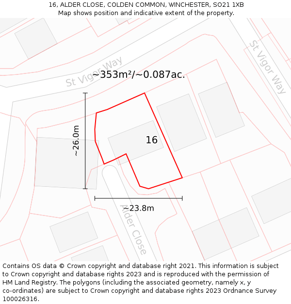 16, ALDER CLOSE, COLDEN COMMON, WINCHESTER, SO21 1XB: Plot and title map
